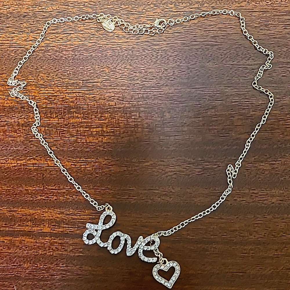 Heart and love  gold charm rhinestone necklace
